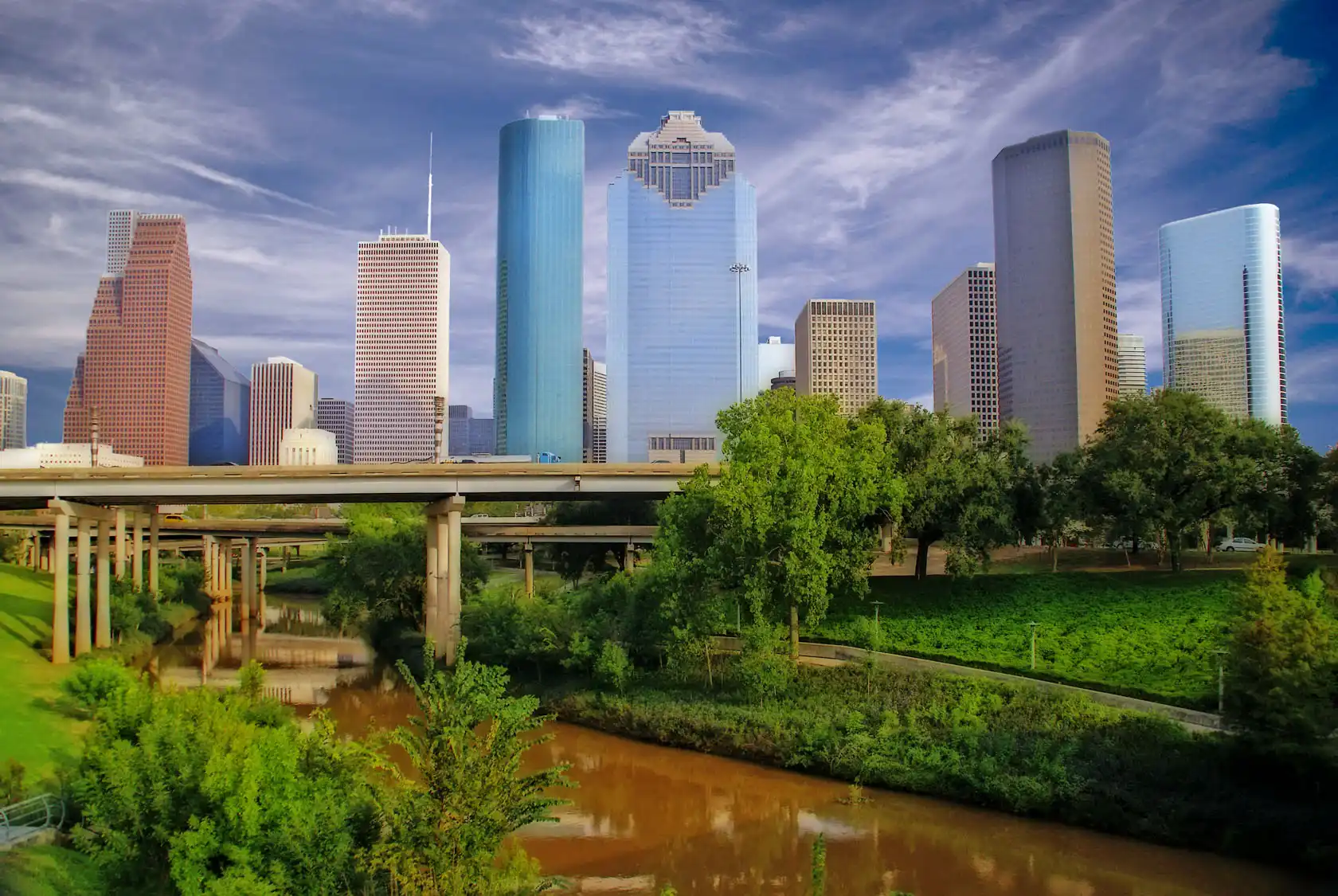 Downtown Houston skyline near Deer Park, Texas
